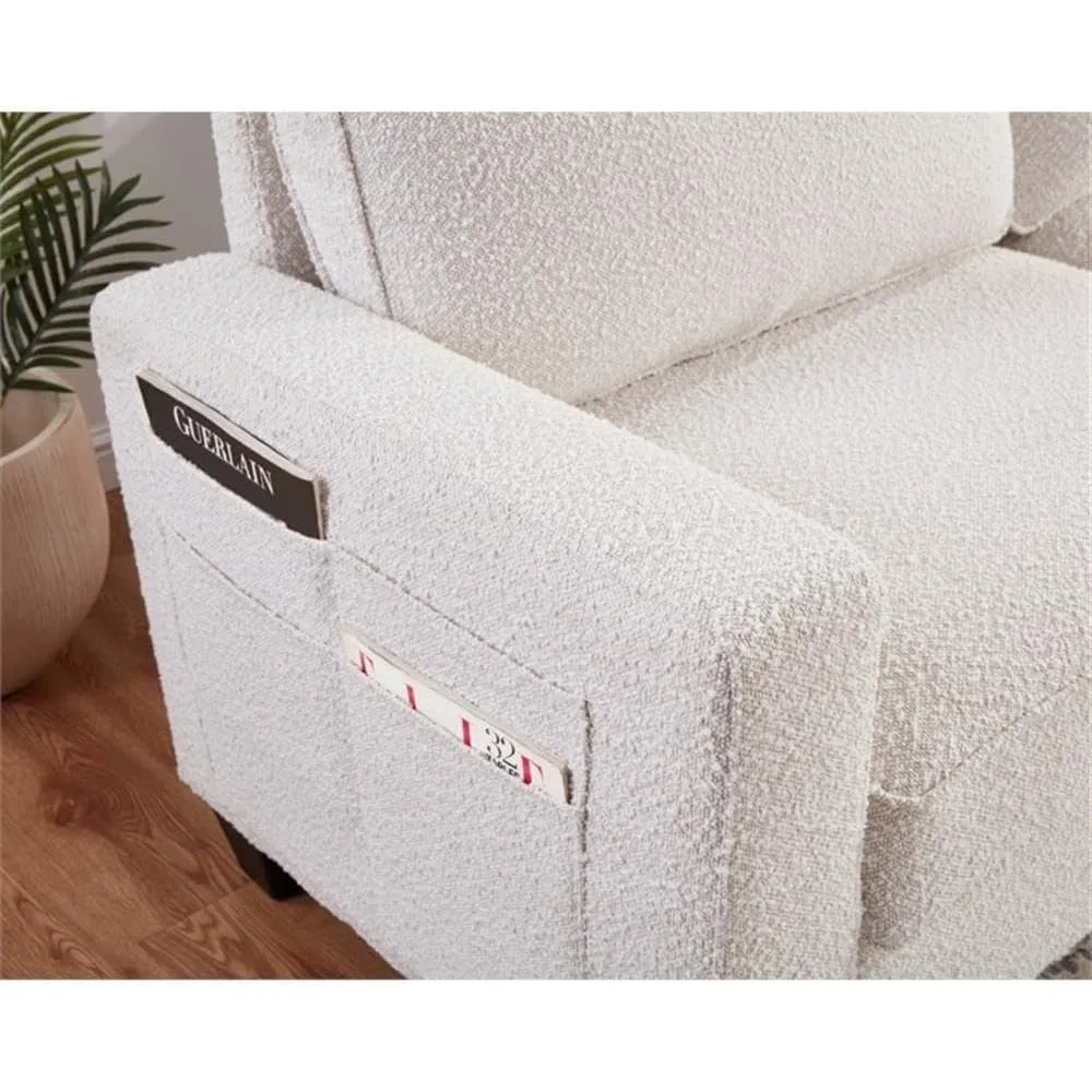 أريكة بمقعدين باللون البيج على الطراز الانتقالي مع منفذ شحن USB وجيوب جانبية، بعرض 57 بوصة، وظيفي وأنيق للأولاد