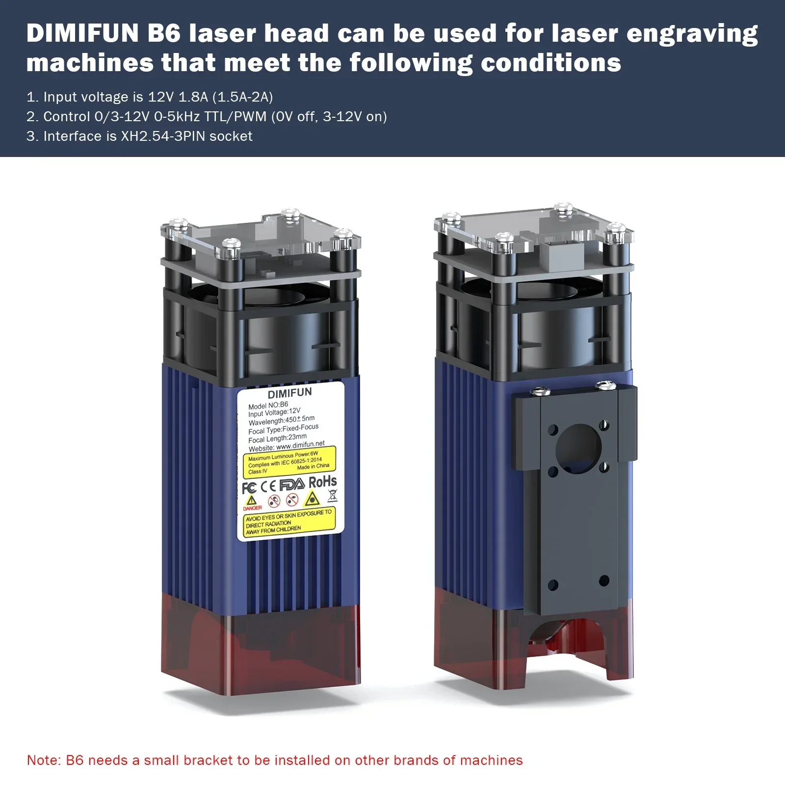 Produk Baru 2025 DIMIFUN 450nm 6/12W Modul Laser Ultra-halus 0.06*0.06Mm Titik untuk Ukiran Dalam Suku Cadang Mesin Pertukangan