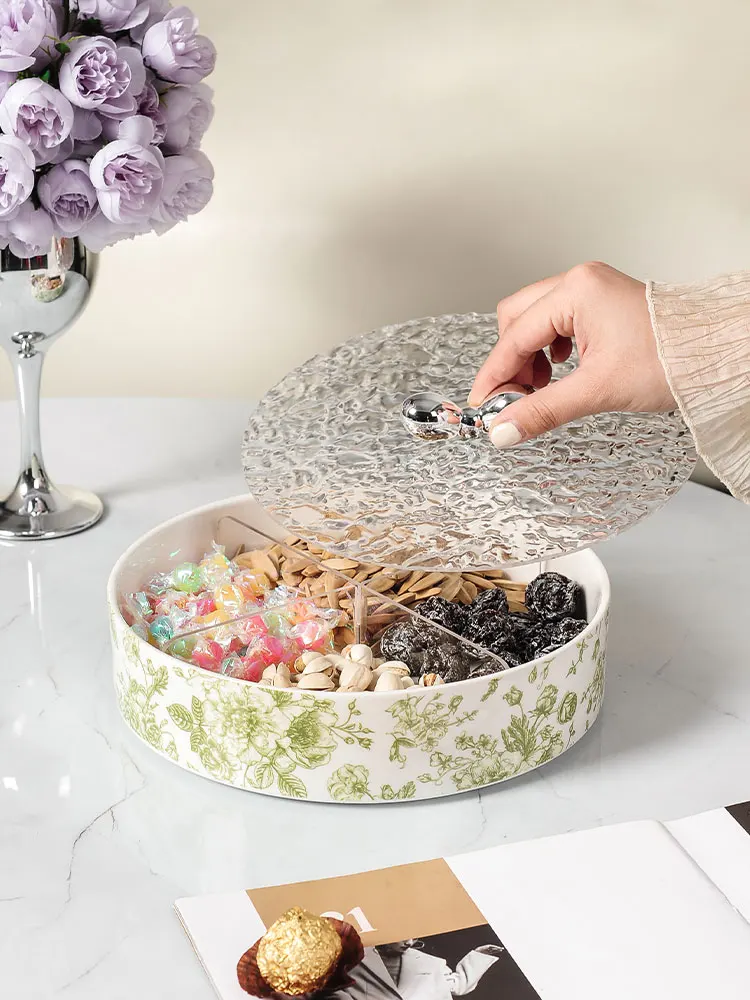 

Nordic Style Ceramic Fruit Dish Candy Tray Snack Plate Divider Grid Design Living Room Tea Table Home Use High Aesthetic Value