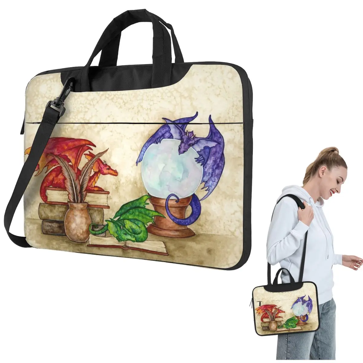 

Dragons In The Library Crossbody Laptop Bag Case Computer Bag 13 14 15.6 Inch Notebook Pouch for Lenovo