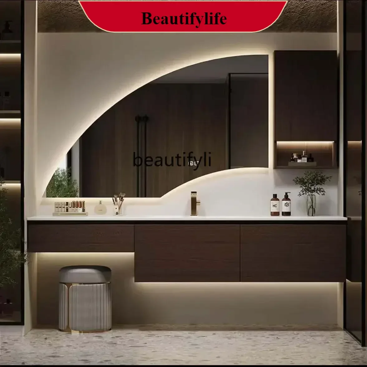 

A185 Italian light luxury bathroom cabinet dresser integrated rock slab seamless basin washbasin toilet washbasin