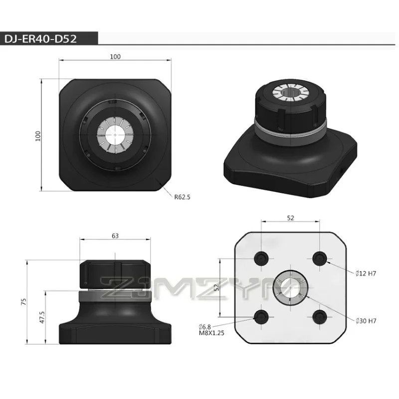 DJ-ER40-D52 Self Centering Tiger Pliers DJ-ER40 Clamp Seat D52 M8 Latin 4-5 Axis Fixture Self-centering Vise Diameter 1-30mm
