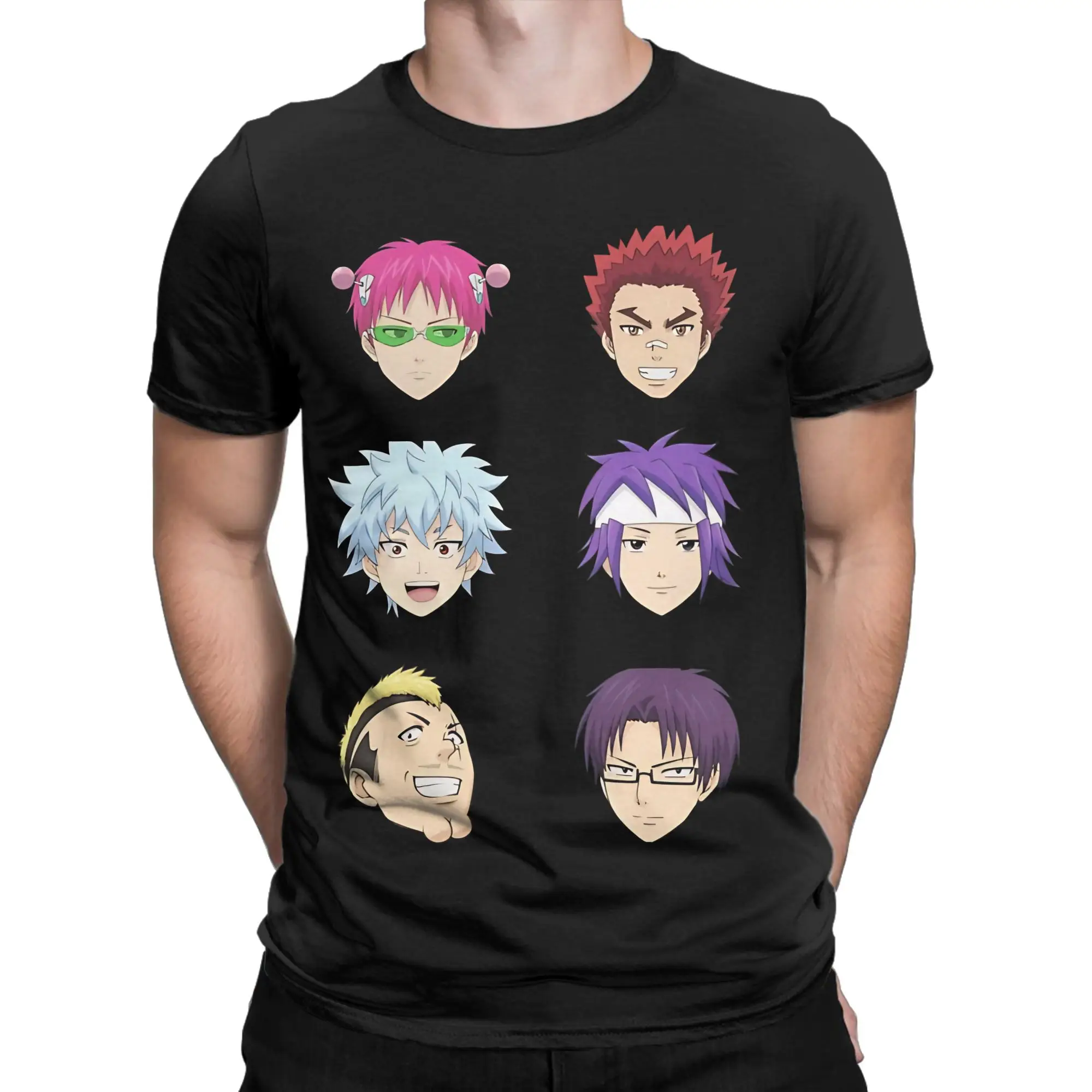 Cute Chibi School Character Classic Saiki Kusuo Novelty Graphic 100% Cotton T-Shirt Tees Tops For Men