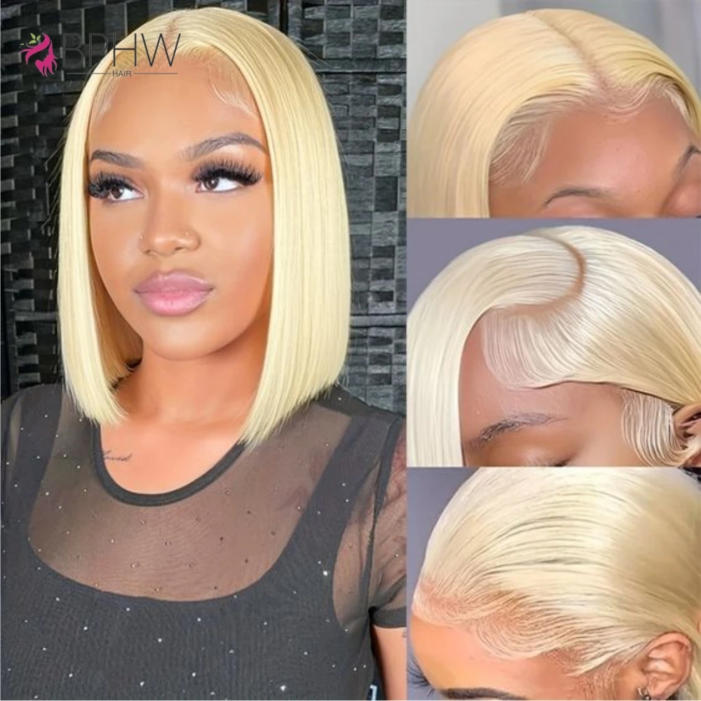 

613 Honey Blonde Short Bob Wig Colored 13x4 HD Transparent Lace Frontal Wig Straight Lace Front Human Hair Wigs Brazilian Hair