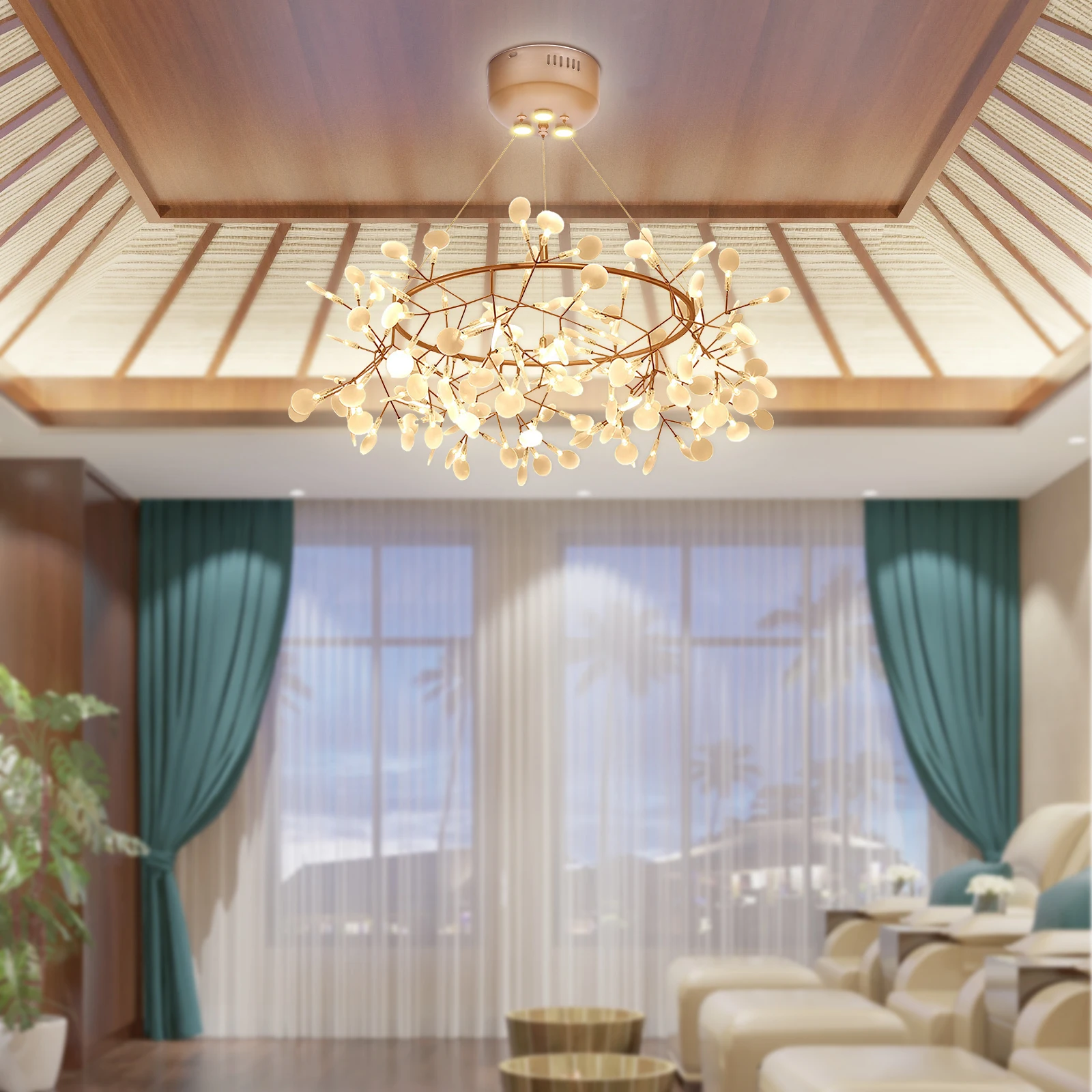 

Branch-shaped chandelier, stainless steel, gold finish,135 LED beads,soft warm light, no glare,suitable for living room, bedroom