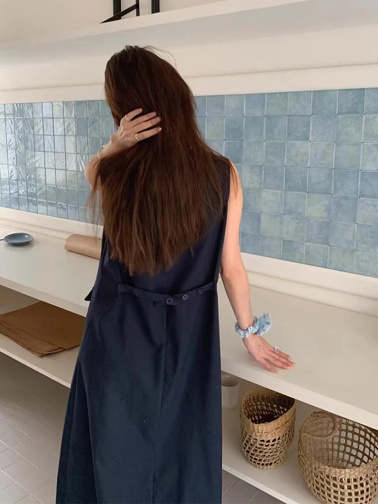 Liangliang Retro Workwear เสื้อกั๊ก Dr ผู้หญิงฤดูร้อนใหม่ Elegance V-ne Svel ยาว Dr Multi-ket เดินทางเอวสูง