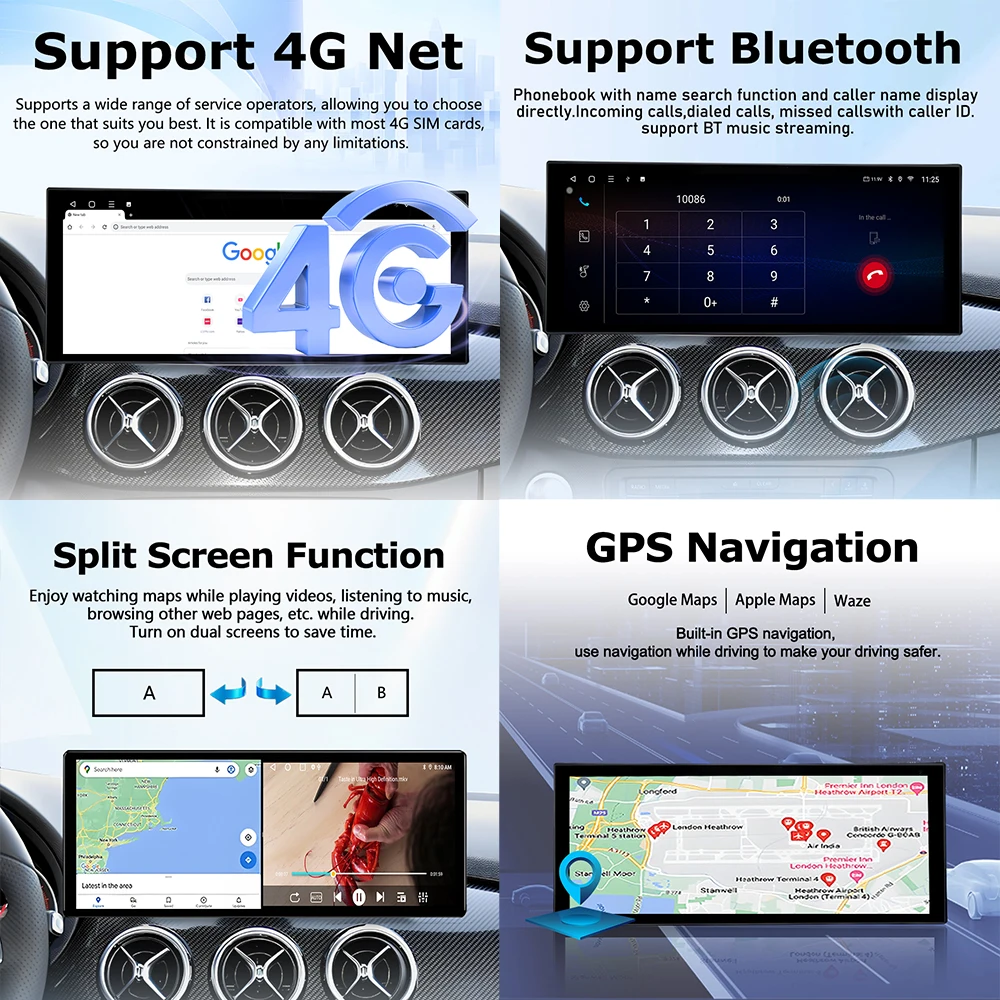 Carplay Android 14 for Mercedes Benz E Class W212 2009 - 2015 QLED Car Stereo Radio Multimedia Display GPS Navigation WiFi BT