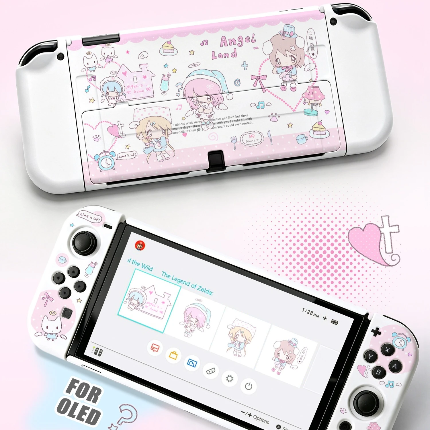 Kawaii Pink Split Protective Case for Nintendo Switch 2 OLED NS Console Anime Girl Non-Slip Drop-Proof Joy-Con Controller Cover
