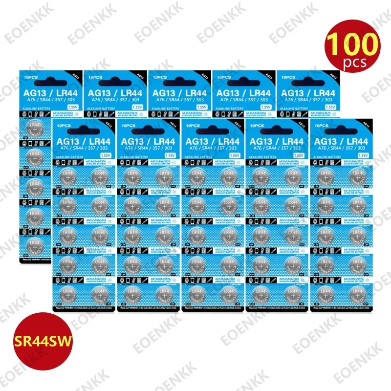 100PCS AG13 LR44 A76 357 357A LR1154 SR1154 1.55V Alkaline Battery For Watch Calculator Car Key Remote Clock Button Coin Cell