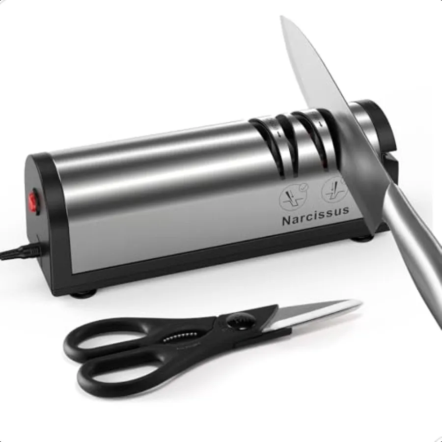

Knife Sharpener Profional 2 Stage Electric Knife Sharpener for Quick Sharpening Polishing with Scissors Sharpener and Metal Dus