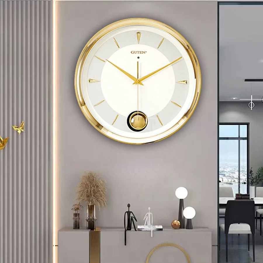 Elegant Home Wall Clock Decoration Quartz Art Round Living Room Wall Clock Piecesclassic Gold White Nordic Wandklok Wall Decor