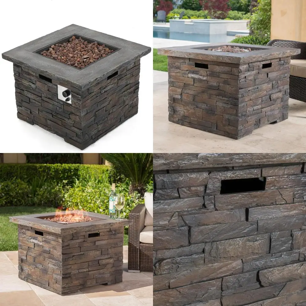 

Natural Stone Outdoor Square Fire Pit by Christopher Knight Home - Berry Finish