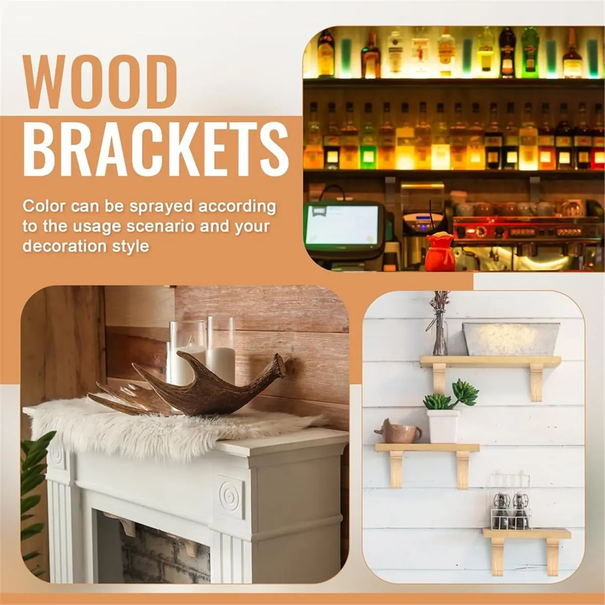 4 Pcs Wood Corbels Support Frame- Unfinished Paintable Brackets for Shelves and Countertops