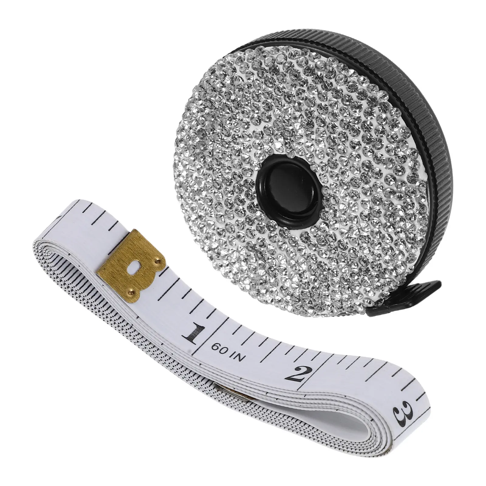 

2Pcs Fashion Rhinestone Mini Tape Measure 150Cm Soft Retractable Fabric Ruler for Body Measurement Sewing Tailoring Medical