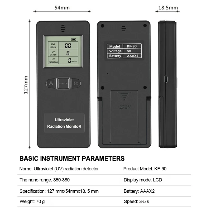 Digital Ultraviolet Radiation Detector UV UVI Meter Dosimeter Tester Counter With Temperature Display For Home Outdoor UV Meter