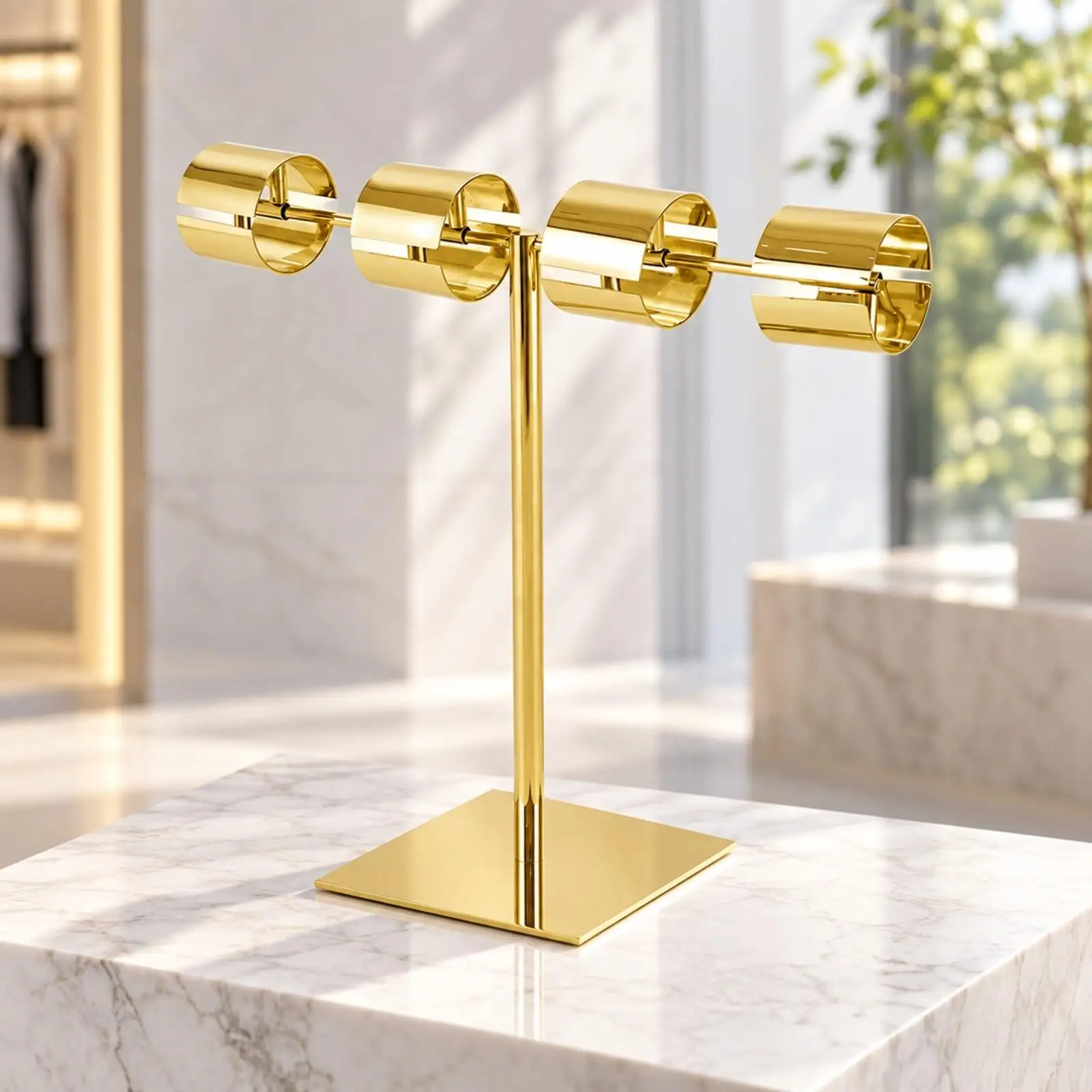 Stainless Steel Garment Display Rack Polished Freestanding Garment Display Rack with Square Base Versatile Compact for Showroom
