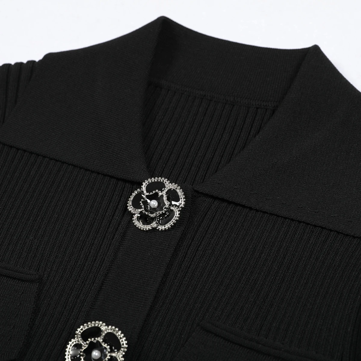 Primavera y otoño nueva moda de alta calidad camisa de punto con botones de flores cuello de manga larga cárdigan de lana para mujer abrigo superior