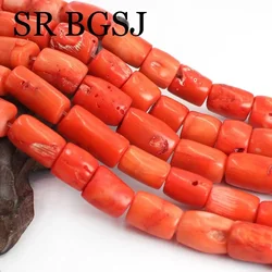 10-12mm Real Freeform Column Orange Jewelry Making Gems Coral Beads 15inch