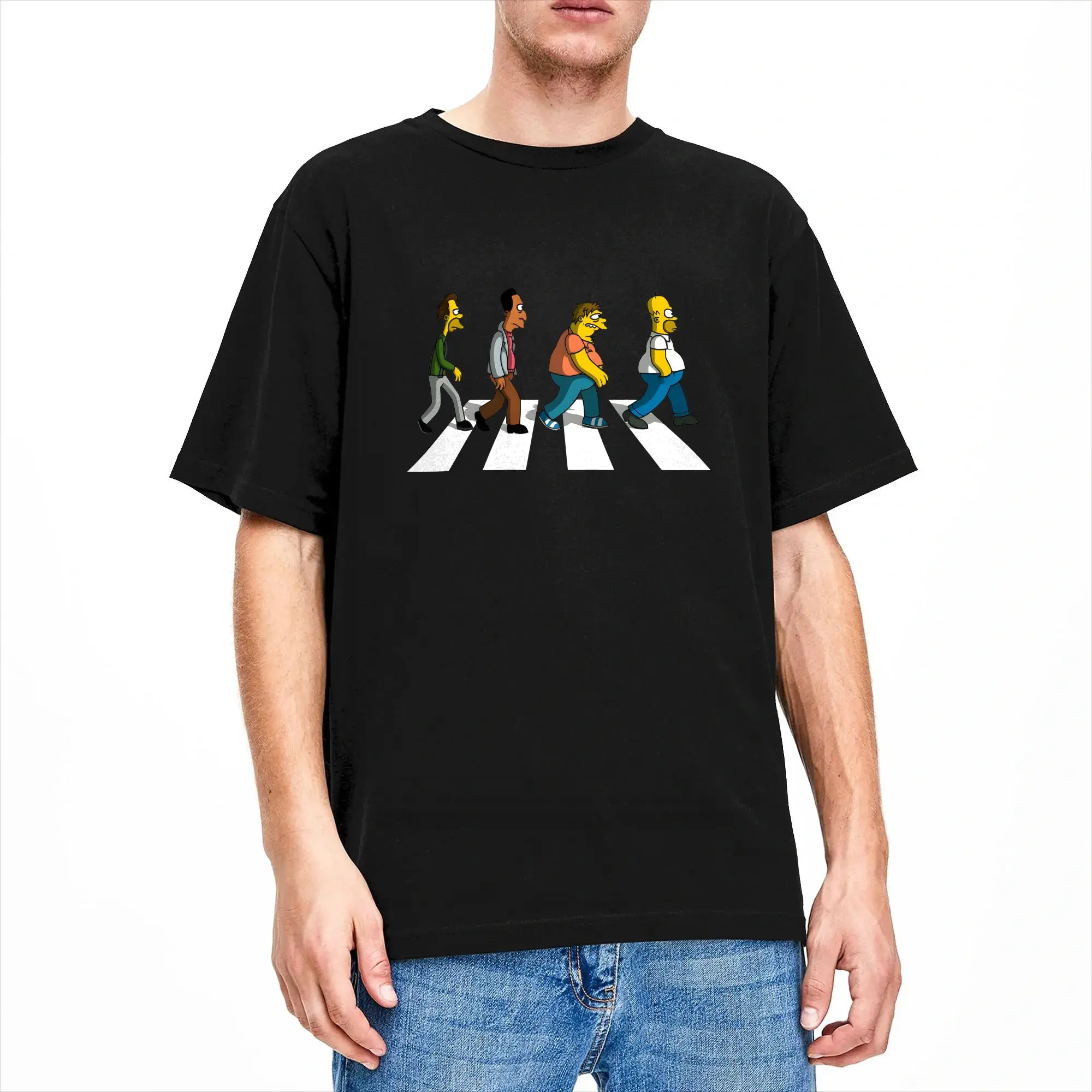 Simpsons Bar Abbey Road T-Shirt Men  Y2K Casual T Shirts Summer Round Neck Leisure Tees Print Plus Size Tops