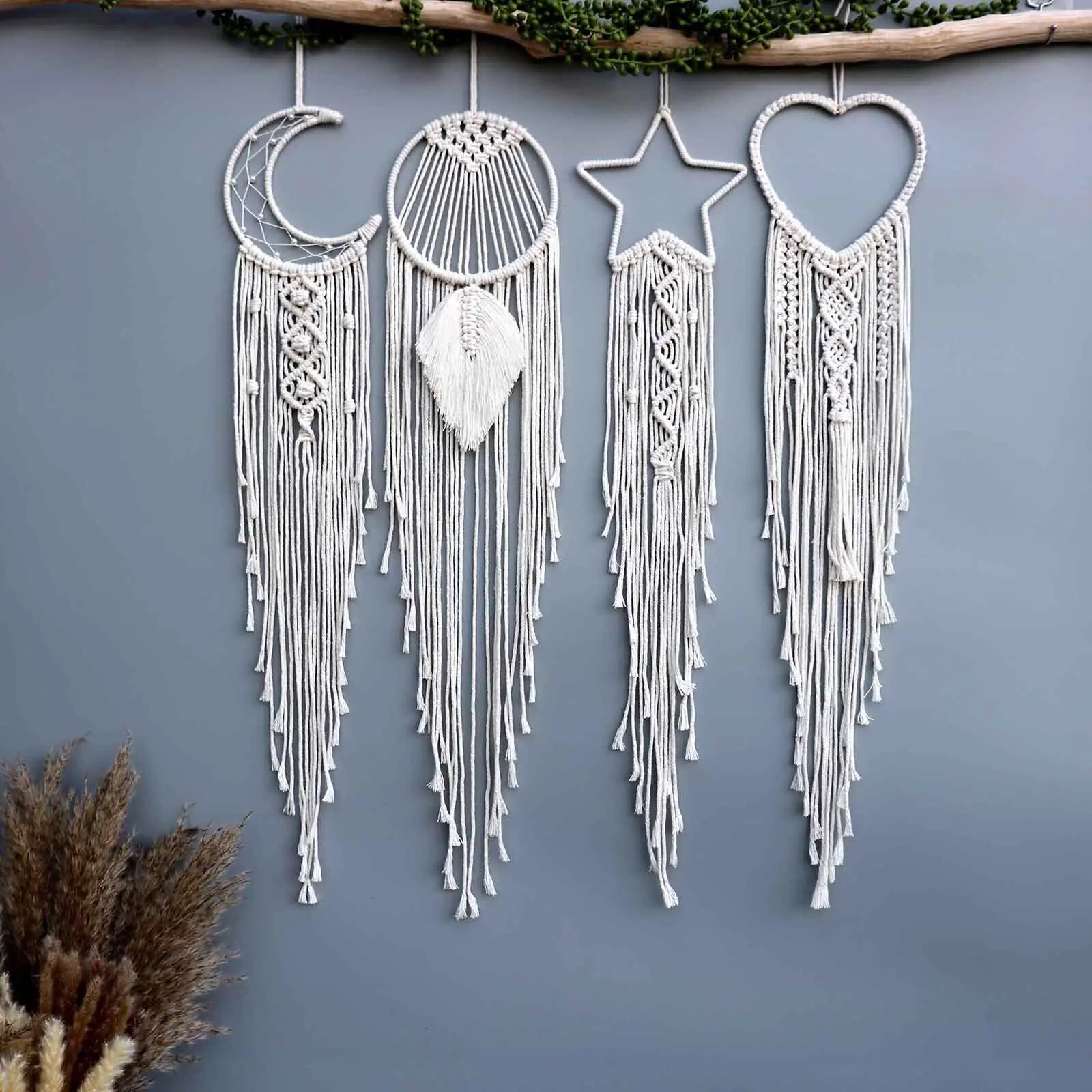 Dream Catchers Boho Home Moon Star Heart Sun Hand-woven Wind Chimes Wall Bedroom Hanging Ornaments Crafts Gifts Nursery Decor