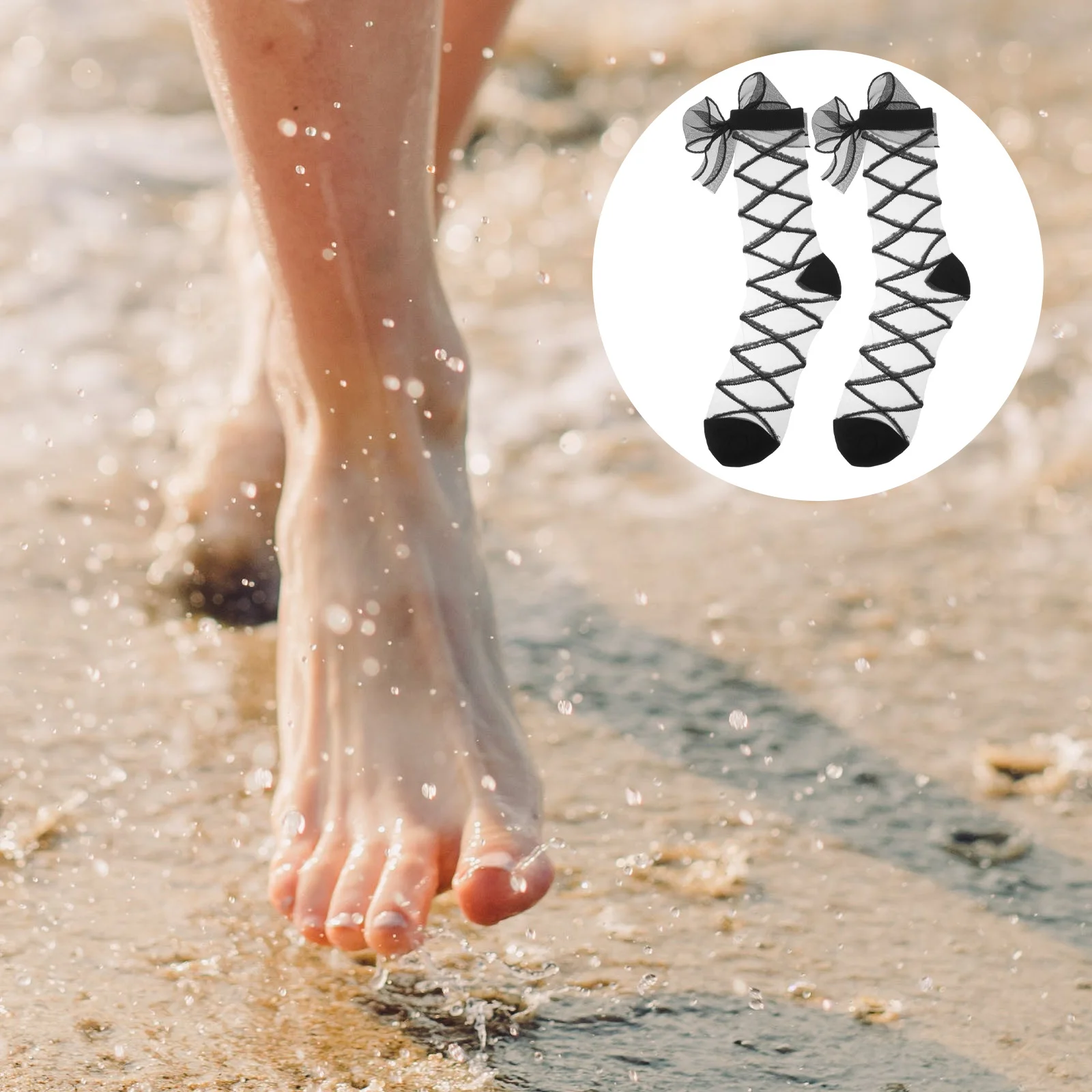 1 pièces 1 paire mince dentelle garniture cheville mignon été nœud maille mince mode femmes chaussettes d'été pour les femmes Lolita Tulle chaussettes pour