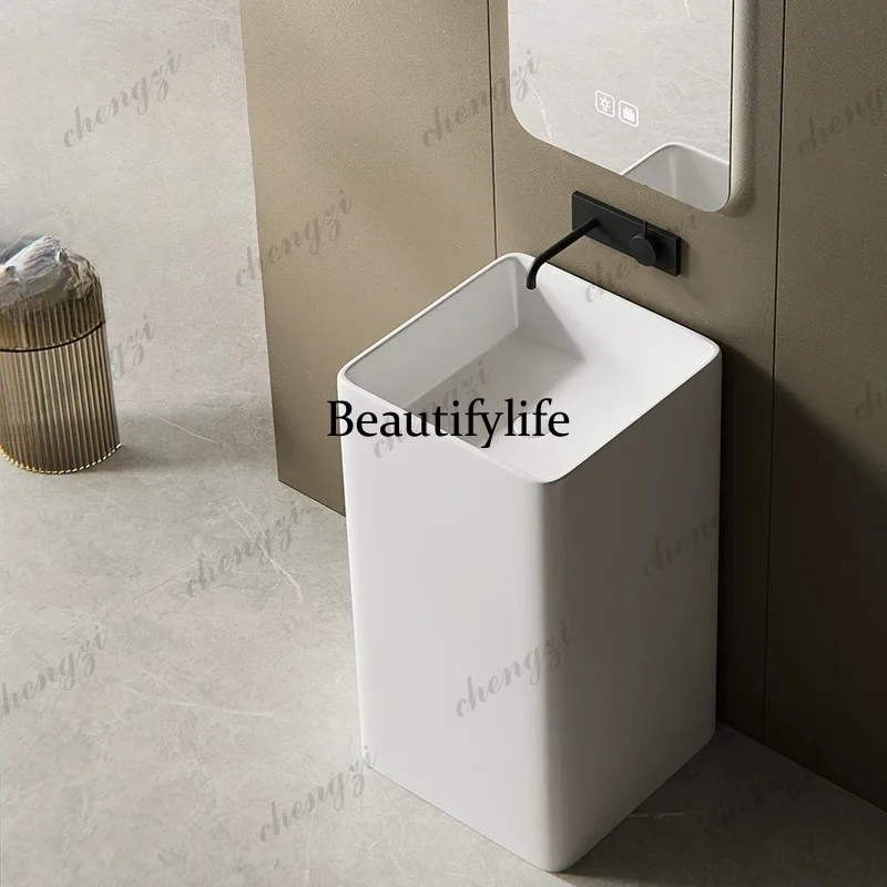 Floor-to-ceiling balcony column basin without faucet hole Bathroom sink Square wash basin