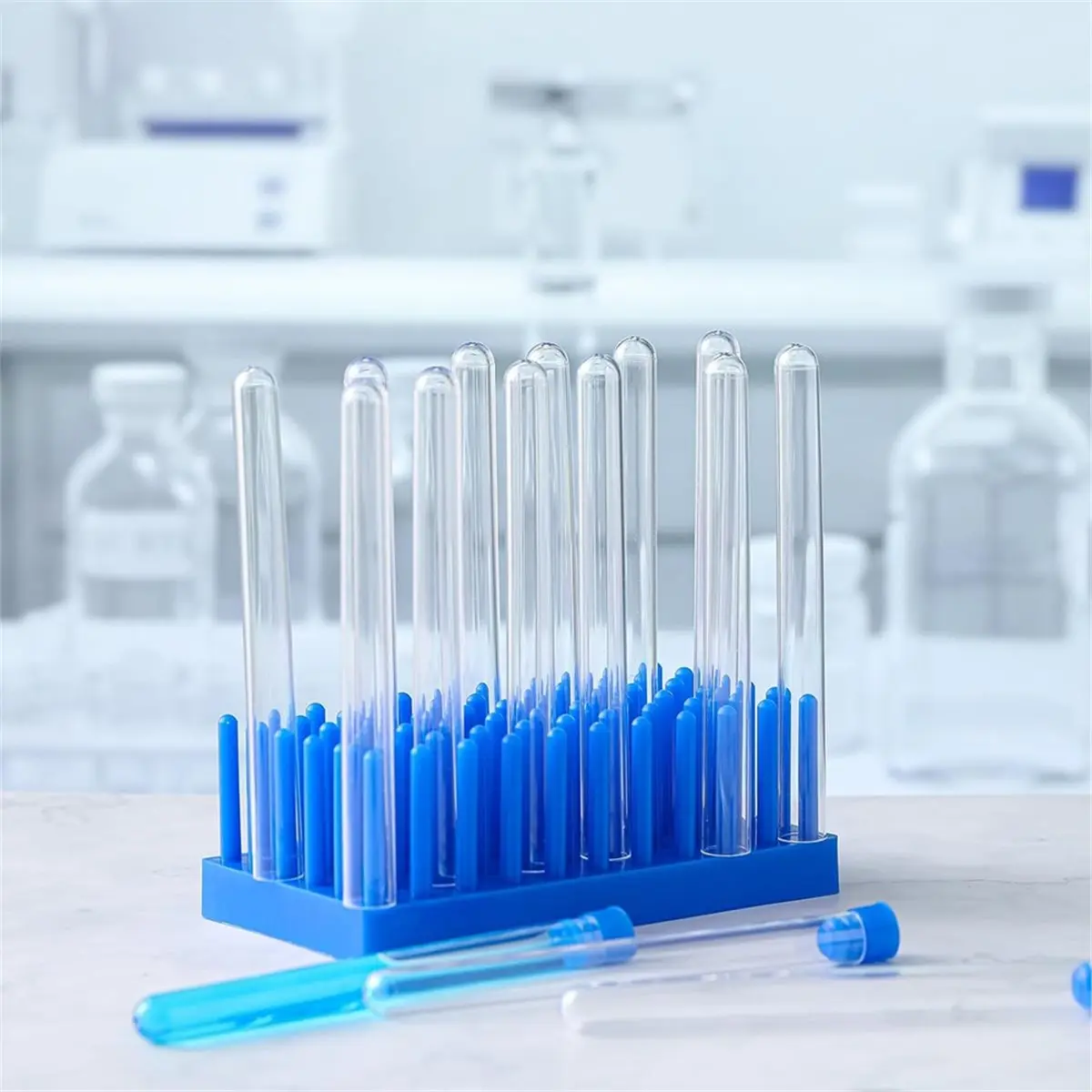 Budget-Friendly-2 Pack Blue Plastic Test Tube Rack, 66 Columns, Drip Style Design, for Drying and Storing for Laboratory Scienti