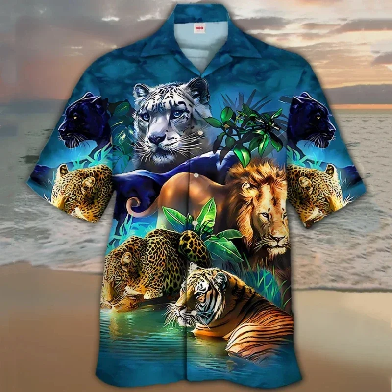 New 3d Animal Print Hawaiian Shirts For Men Cuban Collar Shirts Fashion Man Clothing Retro Loose Oversized Short Sleeve Shirt