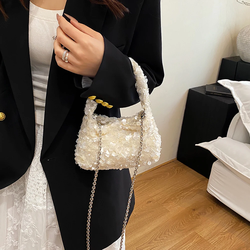 Fashion Shining Sequins Crossbody Bags 2026 Square Personality Exquisite High Quality Party Handbag for Women Chain Shoulder Bag