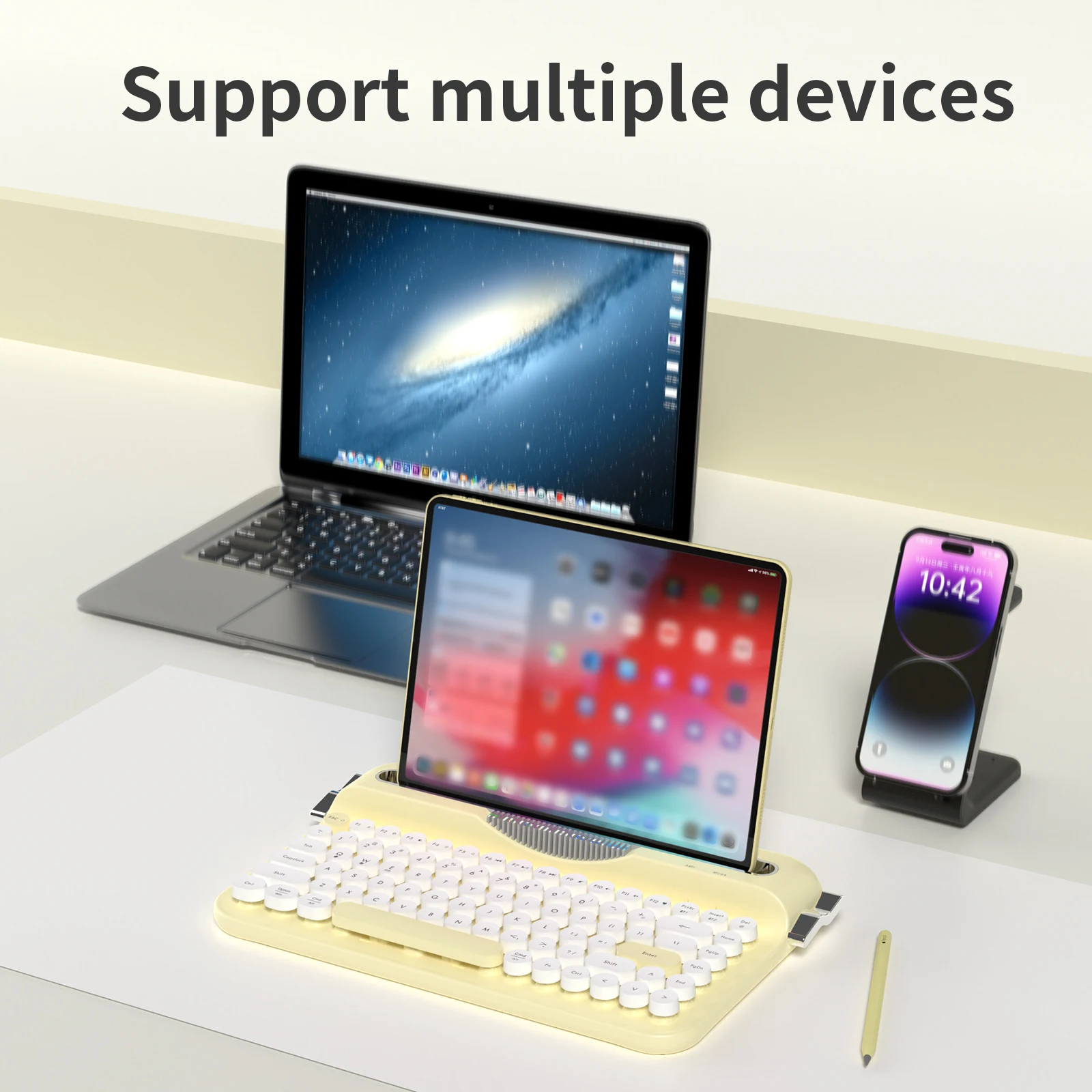 AJAZZ AF84 لوحة مفاتيح متعددة الأجهزة وضع مزدوج 2.4G/Bluetooth5.0 مع فتحة للبطاقات قوس موقف الآلة الكاتبة مكتب لوحة المفاتيح الغشائية
