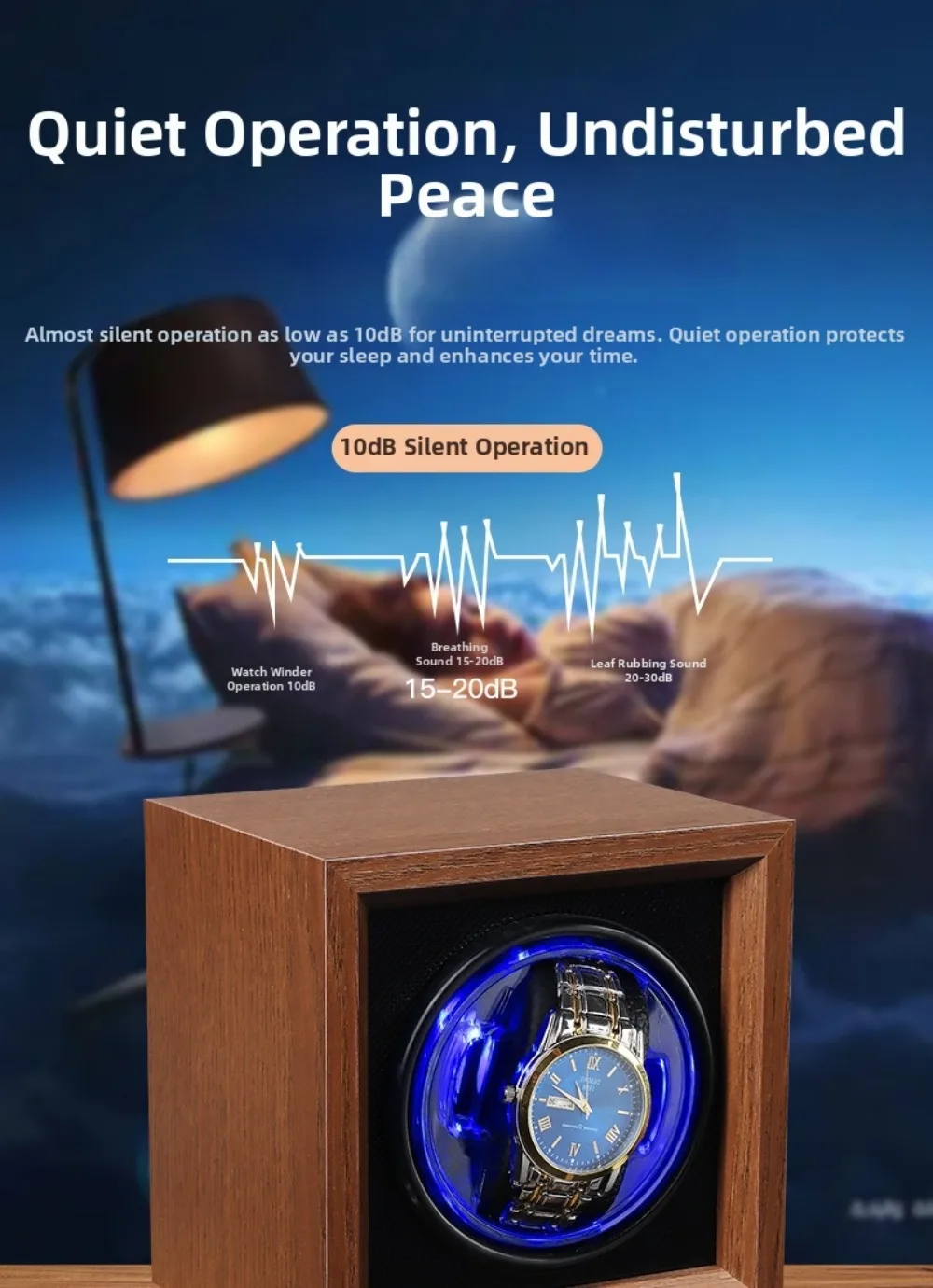 USB Power Automatic Watch Winder Mute Motor Wooden Case Rotating Watch Box Single Position Fully Automatic