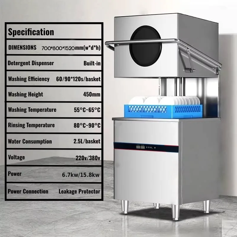 

Standing Commercial Dishwasher Machine Window Kitchen Dishwashing Sterilization Pump Motor Dishwashing Stainless