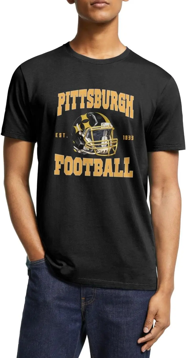 Pittsburgh City T-Shirt for Men Short Sleeve Vintage Printed Apparel Tshirt Football Sports for Adult