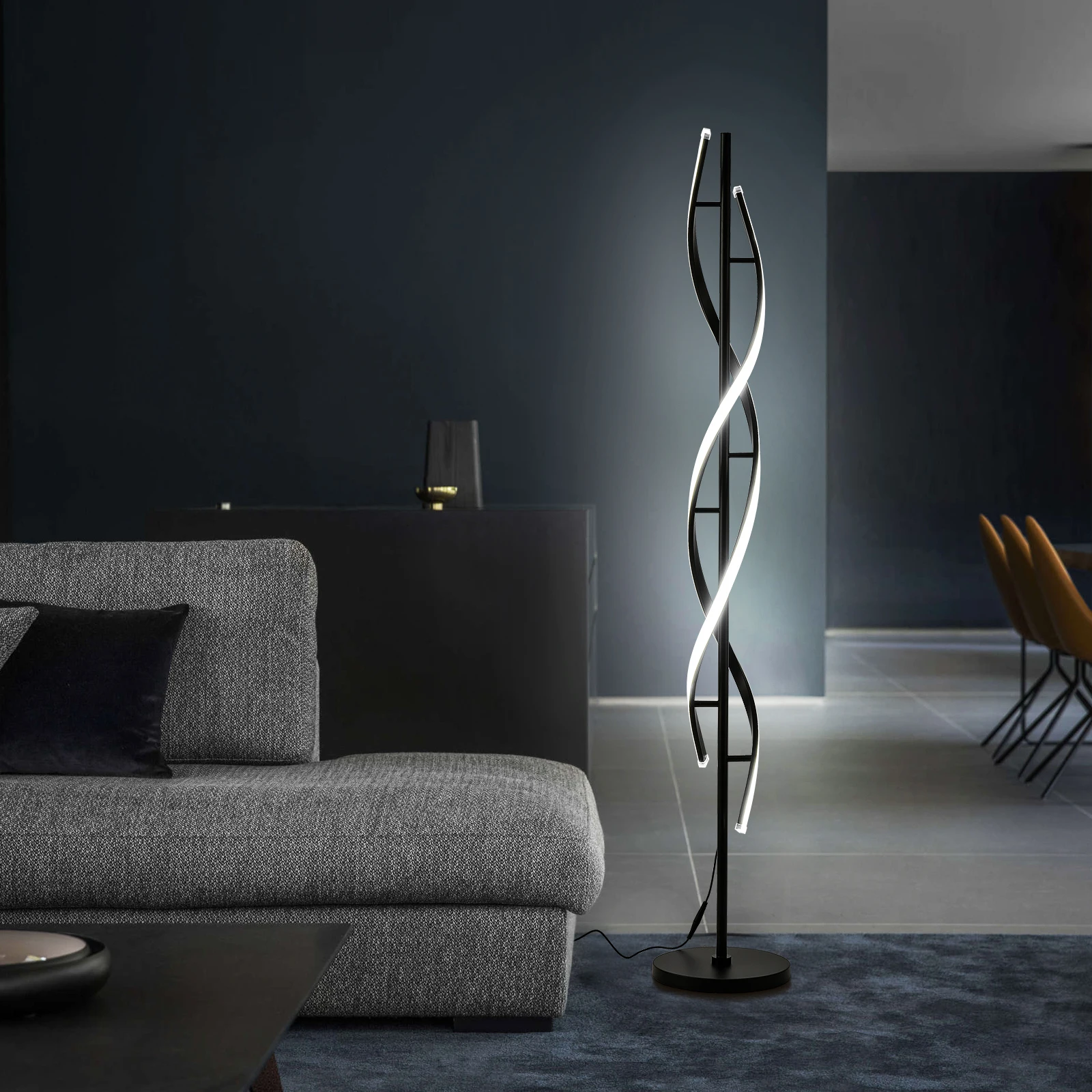 150cm Modern Floor Lamp Spiral Floor Lamps Dimmable Multiple Color Temperatures 48W Contemporary Floor Lamp For Bedroom, Living Room, Kitchen, Office