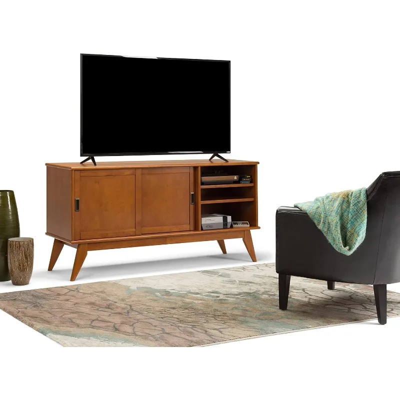 60 Inch Wide Mid Century Modern TV Media Stand in Teak Brown For TVs up to 65 Inches, For the Living Room