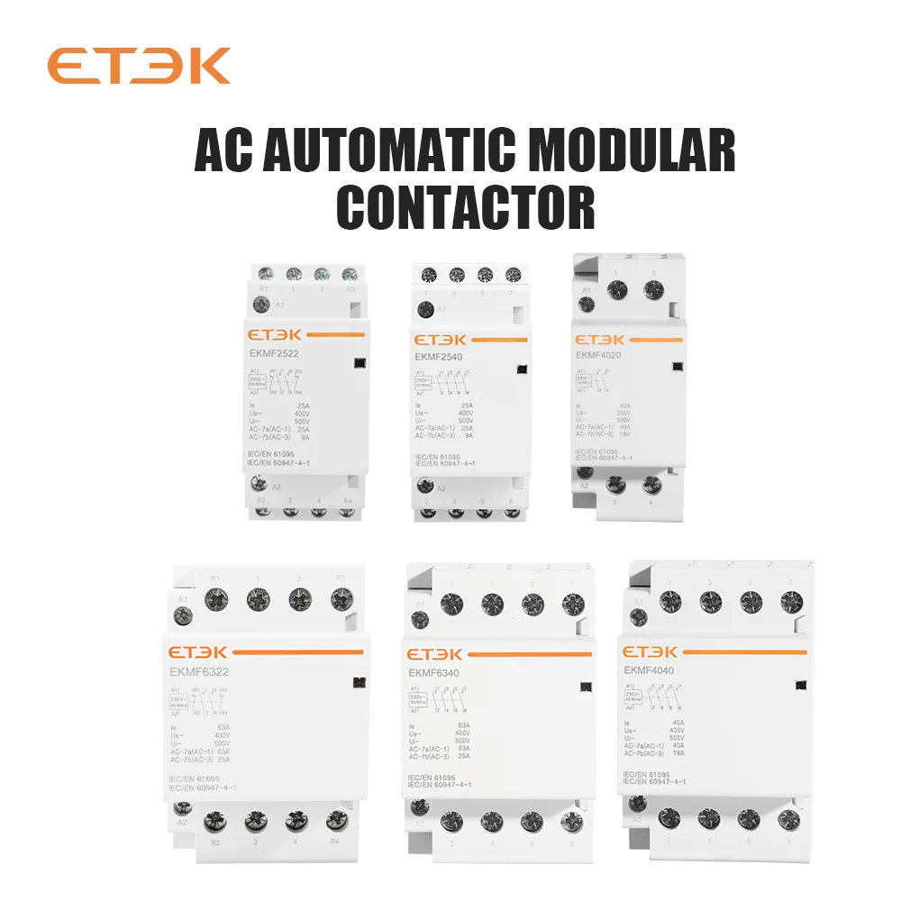 ETEK  Three Phase AC Type  4pole 220V 50Hz Din Rail Household  25A 40A 63A Modular Contactor Switch Controller  EKMF