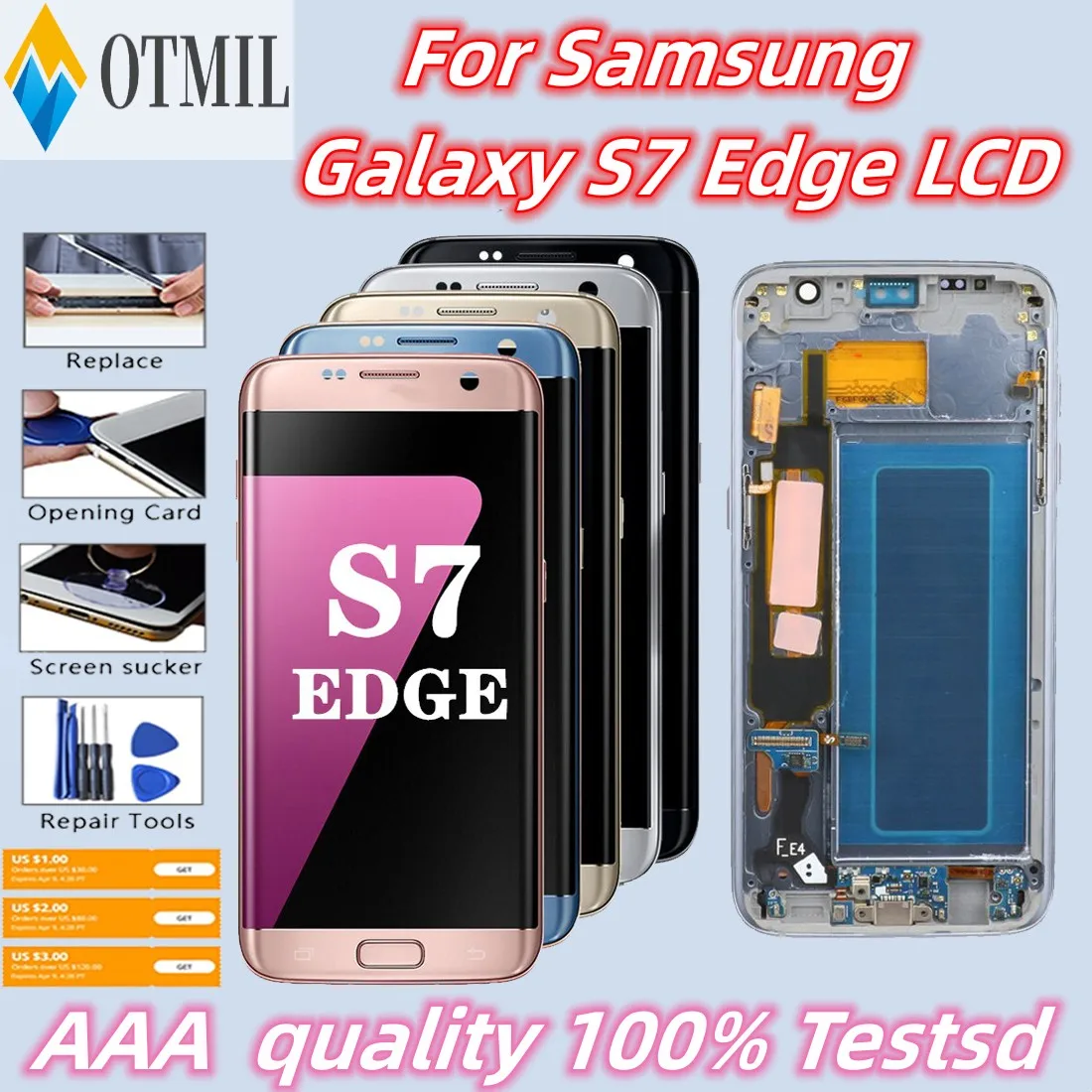 

5.5'' AMOLED Screen For SAMSUNG Galaxy S7 edge LCD Display G935F SM-G935FD Touch Digitizer Assembly Replacement Parts