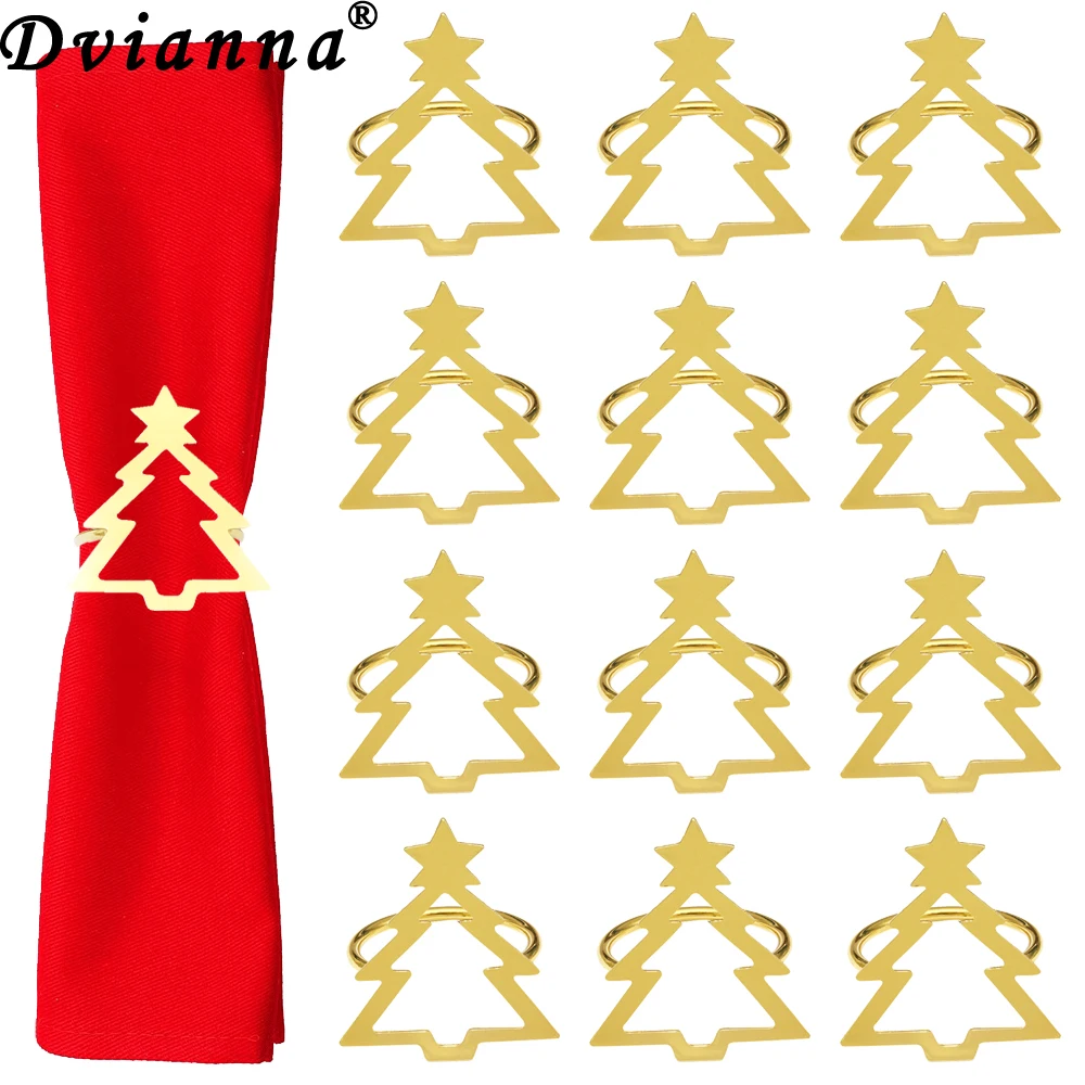 12 ชิ้นต้นคริสต์มาสแหวนผ้าเช็ดปากโลหะ Xmas ผ้าเช็ดปากทองผ้าเช็ดปากหัวเข็มขัดสําหรับคริสต์มาสจัดเลี้ยงงานแต่งงาน Party Decor ตาราง