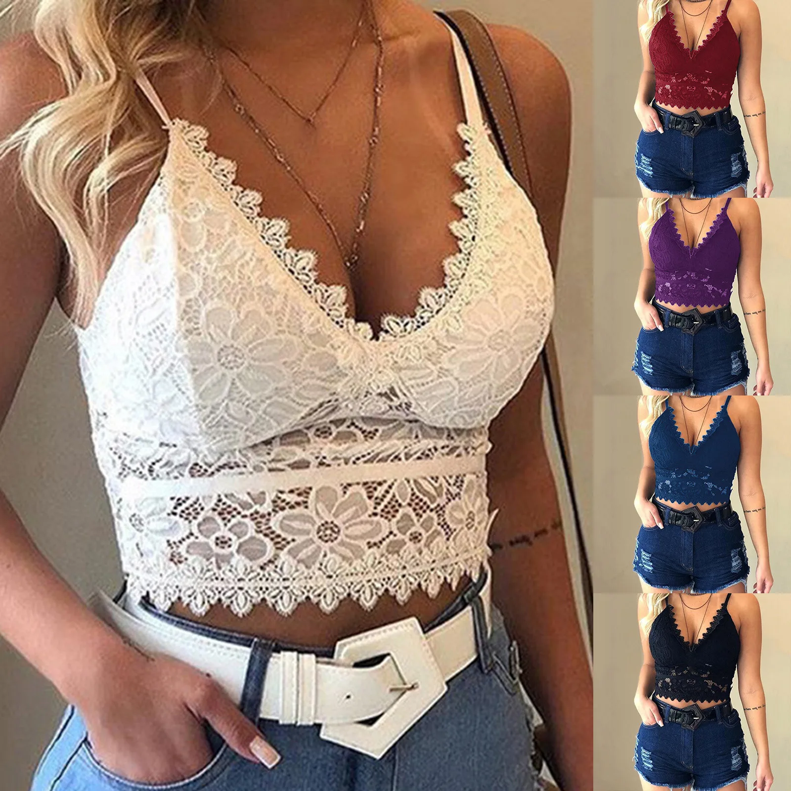 2025 New Women Lace Embroidery Bra Top Hollow Out Bralette Push Up Underwear Sexy Vest Lady Full Cup Thin Seamless Camisole