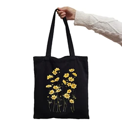 Borsa rosa Cosmos fiori limonata margherite borsa da donna Harajuku stampa moda borse a tracolla nere grandi borse per la spesa Tote Bag