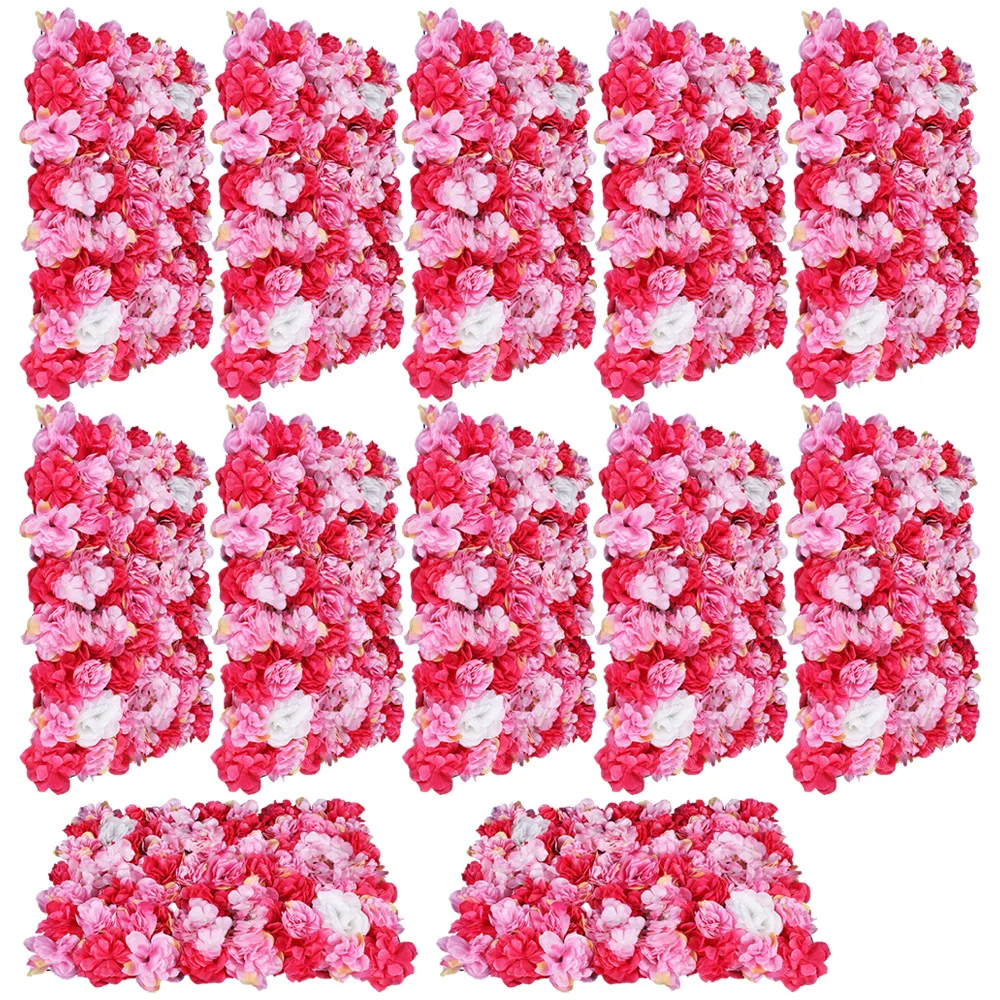 6/12PCS Artificial Wedding Silk Flower Wall Deep Pink Dahlia Rose Embroidery Ball Wedding Background Rose Hydrangea Panels Decor