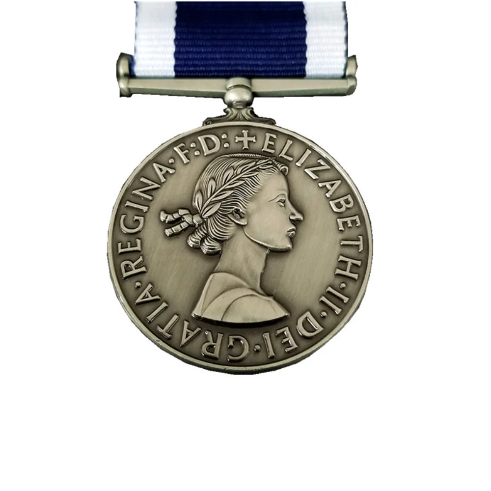 Blue/White Ribbon Commemorative Medal  Antique Silver Tone Historical Inspired Collectible Ornament