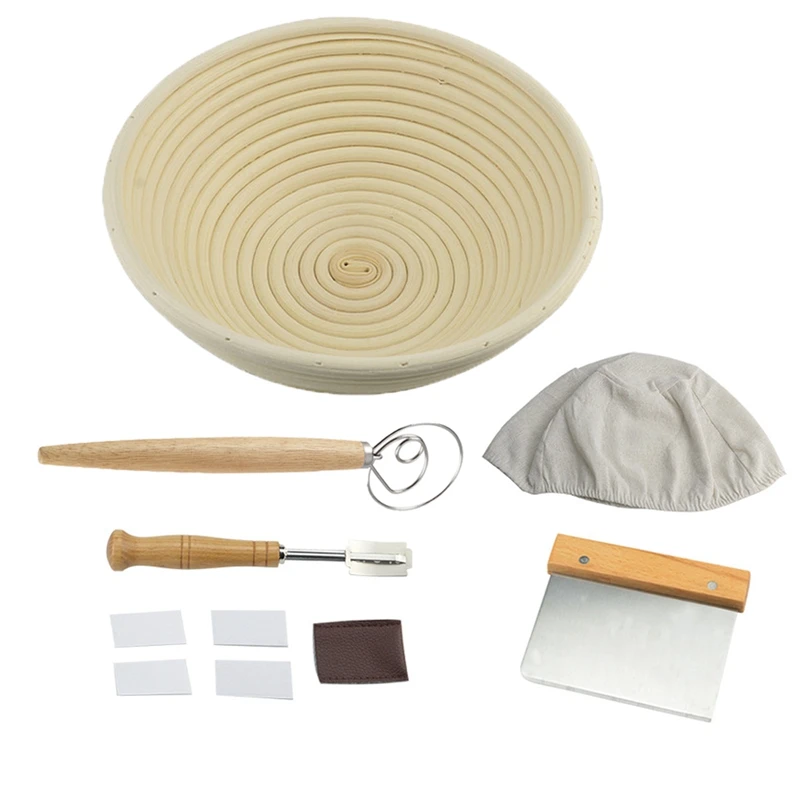 Round Natural Rattan Fermentation Basket Bread Banneton Dough Wicker Rattan Mass Proofing Proving Baskets DIY Tool Set