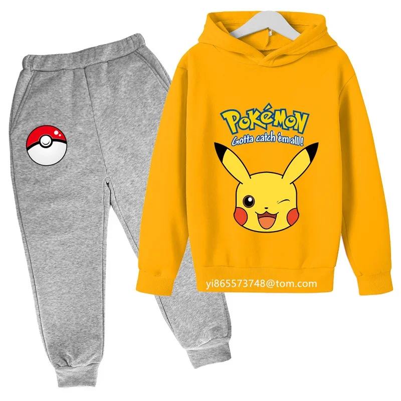 Kawaii Pokemon Hoodie Set Kids Clothes Girls Clothing Fashion Baby Boys Sweater Autumn Warm Pikachu Sweatshirts Children Tops