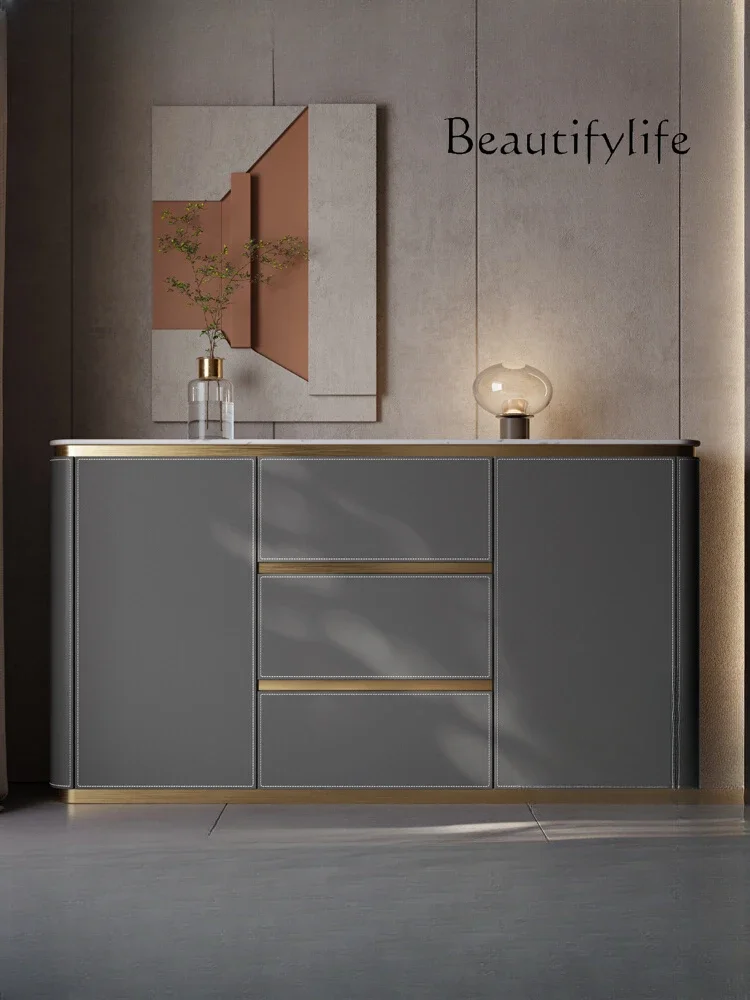

Light Luxury Saddle Leather Entrance Cabinet Home Home Wall Living Room Modern Stone Plate Storage Sideboard Cabinet