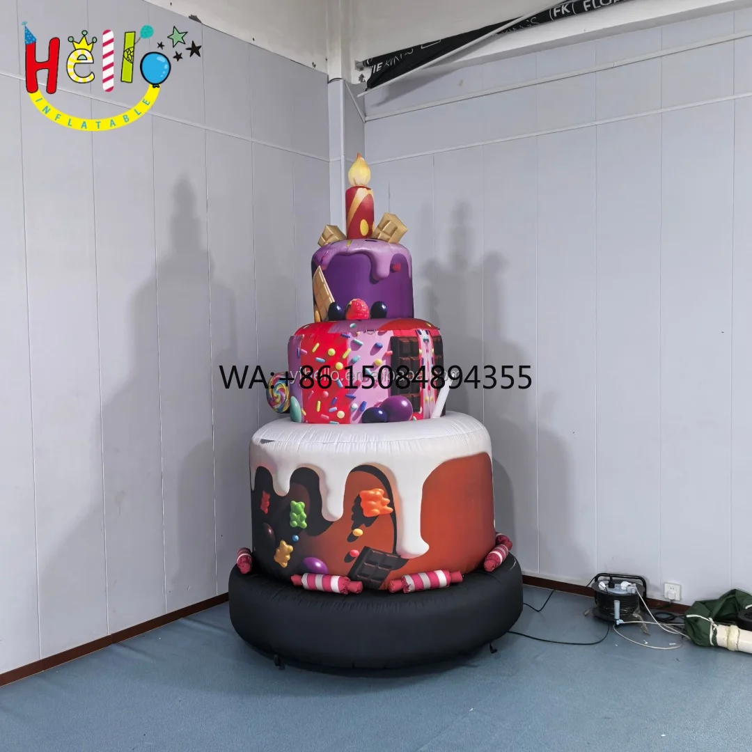 New Design Big Inflatable Cake Model with Candles Blower Advertising Birthday Party Cakes Balloon