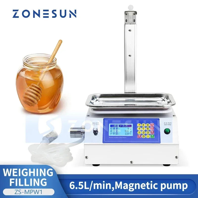 

Zonesun ZS-MPW1 Машина для взвешивания и розлива Машина для розлива магнитного насоса Вес для наполнения машины Наполнитель жидкости