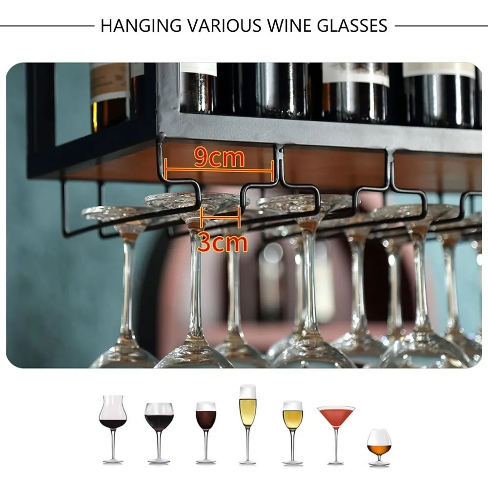 Ceiling Wine Glass Rack - Hanging Wine Rack with Glass Holder and Shelf,Wines Cabinets