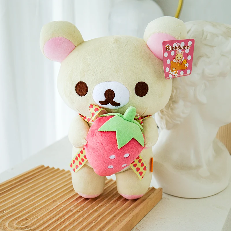 Kawaii Strawberry Rilakkuma Plush Toys Couple Teddy Bear Rilakkuma Stuffed Doll Room Decor Plushies Anime Peripheral Toy Gift