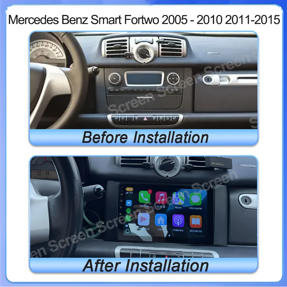 لمرسيدس بنز سمارت فورتو 2005 - 2010 2011-2015 راديو السيارة الوسائط المتعددة مشغل فيديو بلوتوث نظام تحديد المواقع والملاحة 2 الدين أندرويد 15